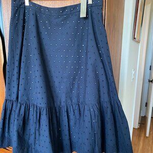J. CREW Cotton Eyelet Skirt w/Gathered Tier Lined Zip Closure Navy Size 16 NEW
